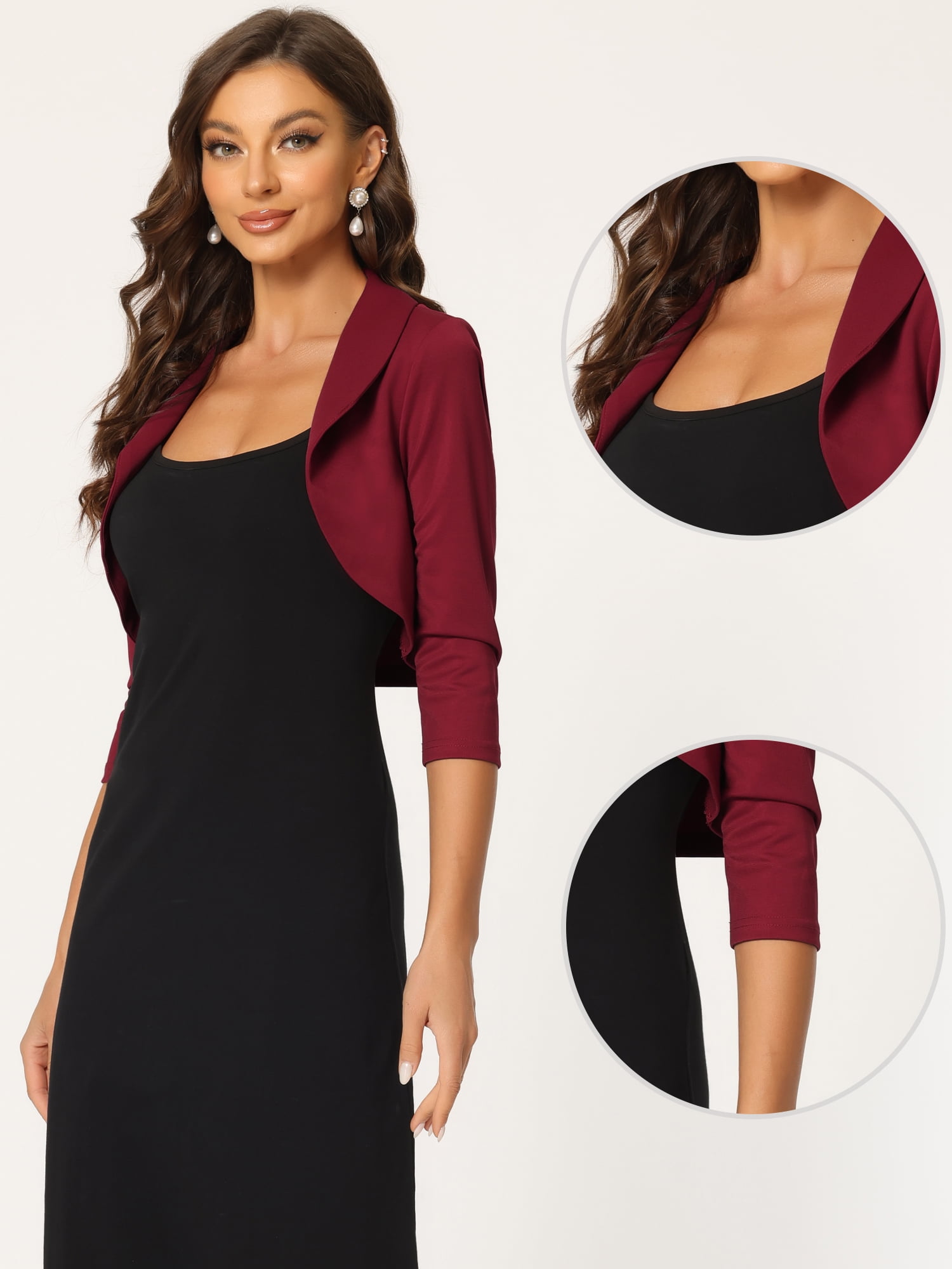 DARING DIVA Bolero Shrugs Collared Shrugs L Dark Red