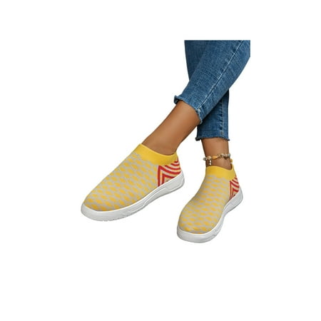 

Crocowalk Women Sneaker Fitness Workout Sport Shoe Breathable Sock Sneakers Ladies Trainers Jogging Fashion Comfort Casual Walking Shoes Yellow 7
