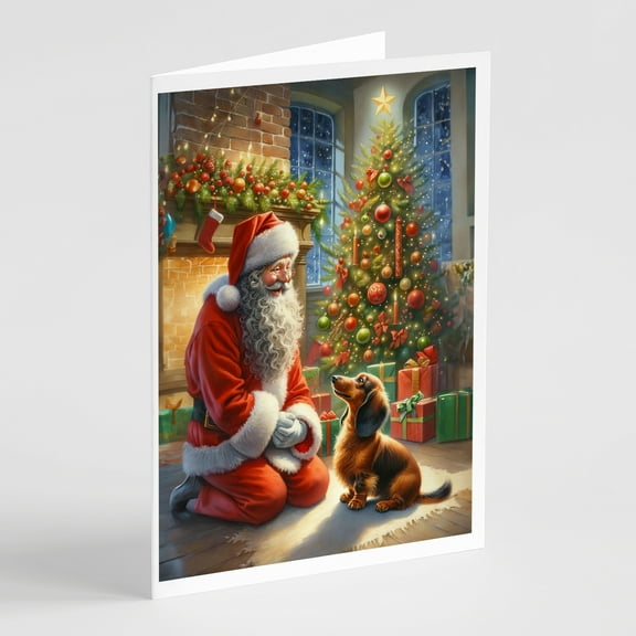 Dachshund and Santa Claus Greeting Cards Pack of 8 7 in x 5 in
