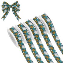 5 Rolls Christmas Ribbon 1.5 inch Wide Decorative Ribbon for Gift Wrapping and Holiday Decorations White Chrysanthemums