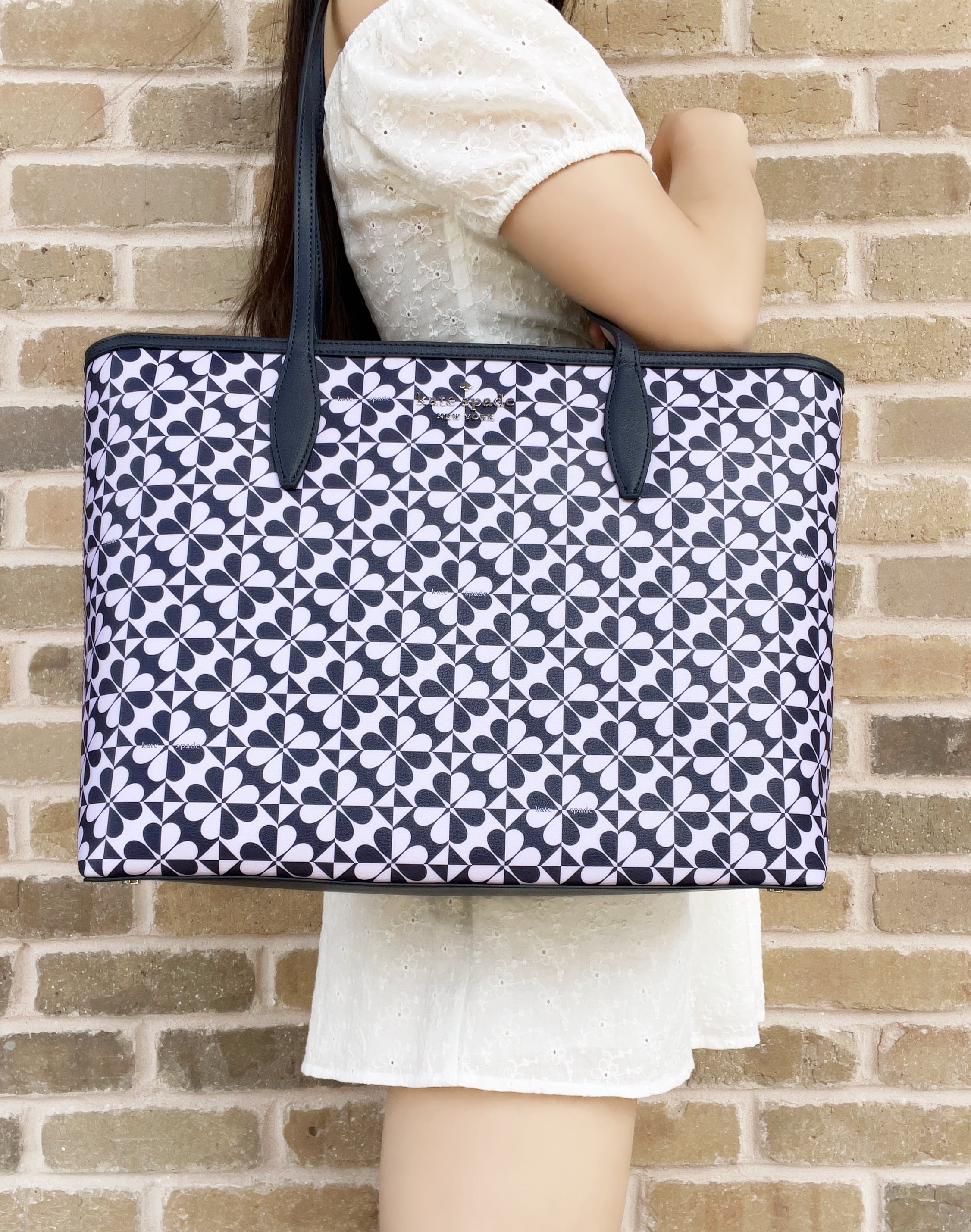 Kate Spade Hollie Spade Top Zip Shoulder Tote Clover Geo Purple Navy Multi
