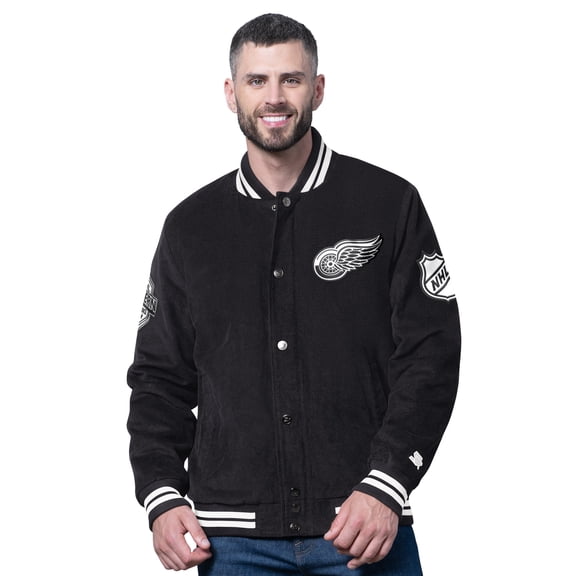 Men's Starter Black Detroit Red Wings Blackout Varsity Jacket