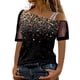thumbnail image 1 of Blusa casual para mujer Camiseta estampada Malla Fuera del hombro Patchwork Manga corta Tops Pompotops  hkajfhjk473676, 1 of 5