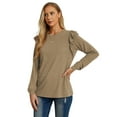 thumbnail image 3 of JWD Long Sleeve Shirts for Women Knit Tops Casual Crewneck Ruffle Tops Loose Fit Fawn-Small, 3 of 7