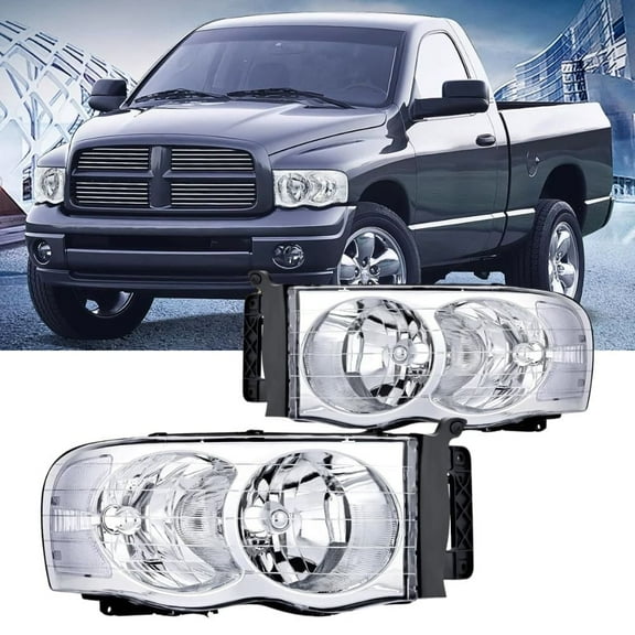 Nilight 2002 2003 2004 2005 Ram 1500 2500 3500 Headlight Assembly Chrome Housing Clear Corner Clear Lens Headlamp Replacement Driver and Passenger Side 2 Pcs