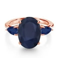 thumbnail image 3 of Gem Stone King 7.57 Ct Oval Blue Sapphire 18K Rose Gold Plated Silver Ring, 3 of 6