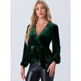 thumbnail image 4 of DARING DIVA Tie Waist Long Sleeve V Neck Blouse XS Dark Green, 4 of 6