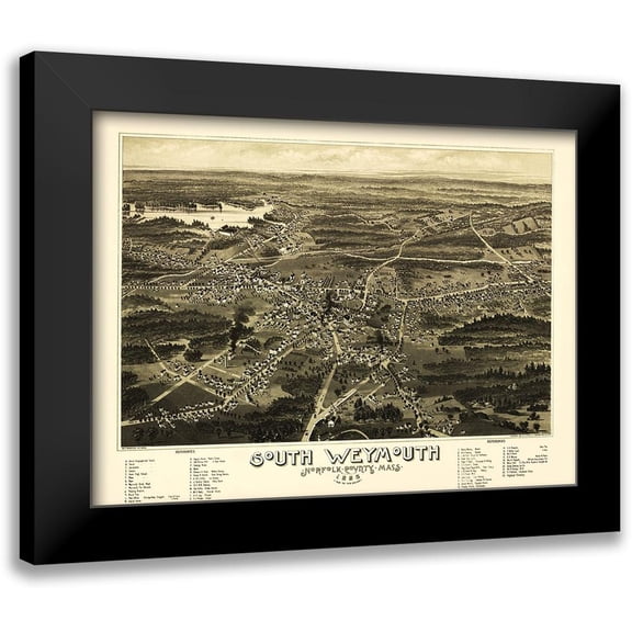 Walker 14x11 Black Modern Framed Museum Art Print Titled - South Weymouth Massachusetts - Walker 1885