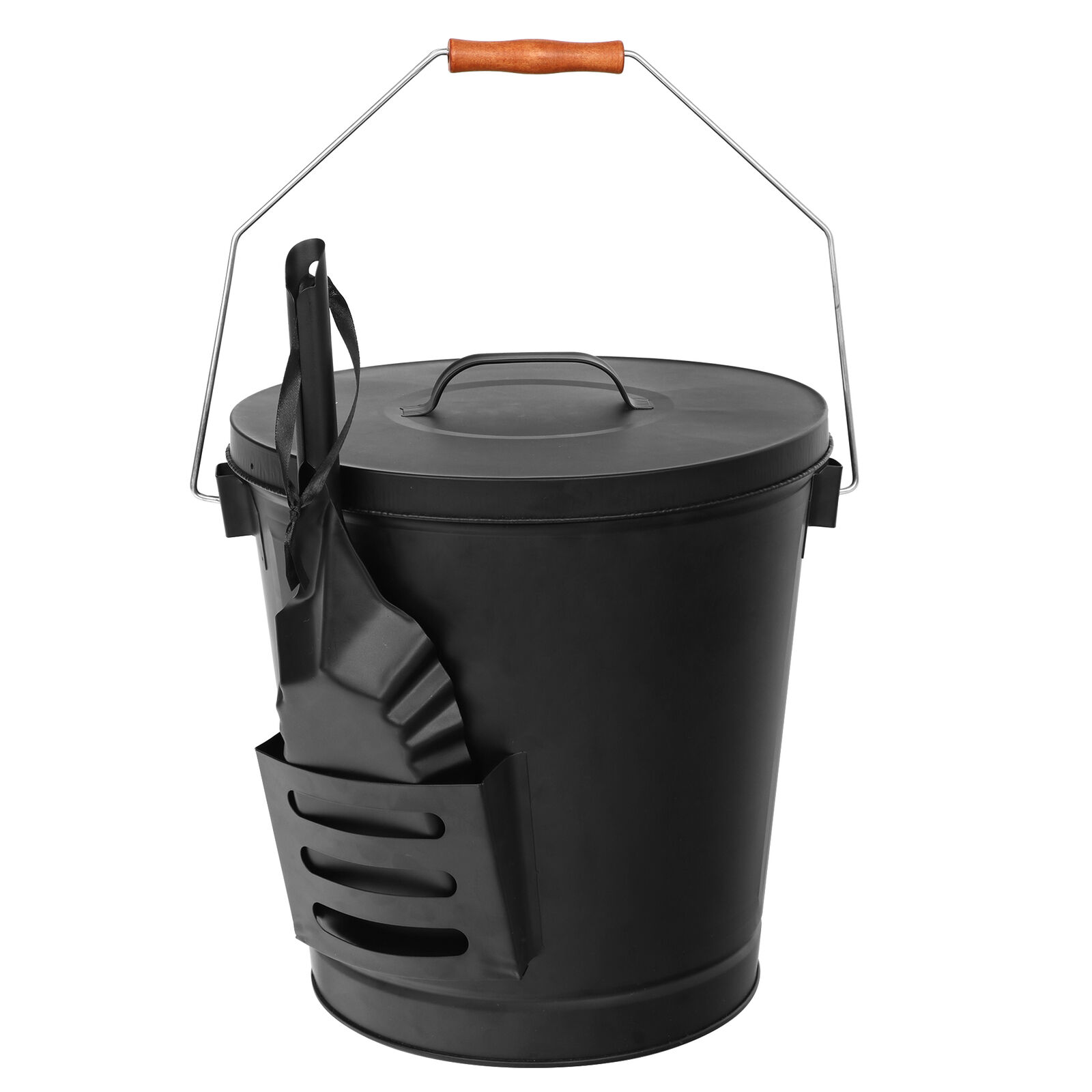 Black Ash Bucket with Lid and Shovel For Fireplaces Fire Pits Wood