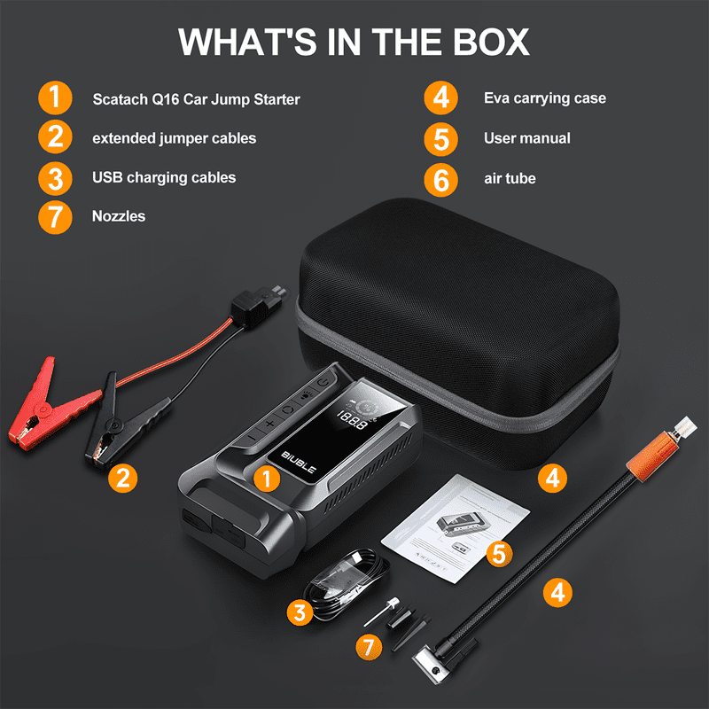BIUBLE 6000A Car Jump Starter with Air Compressor 160PSI, Portable Jump Starter Battery Pack (14.0L Gas/12.0L Diesel, 70 Starts), QC3.0, LCD Display, 3-mode Flashlight & Jumper Cable
