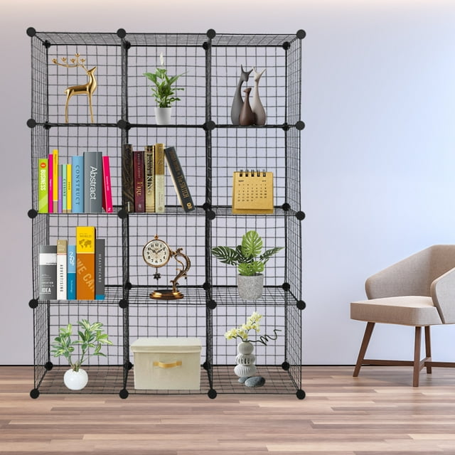 12 Cube Grid Wire Organizer Wardrobe Shelves Bookcase DIY Cubbies Organizer Stackable Cubes for