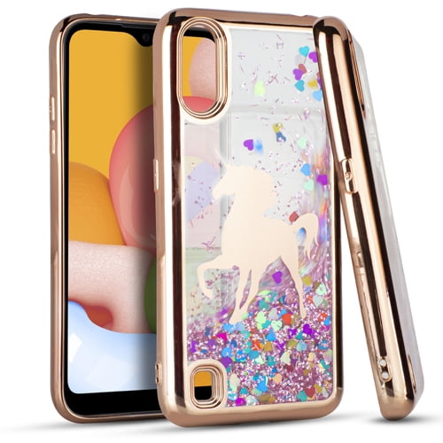 Samsung A01 Chrome Glitter Motion Unicorn Rose Gold