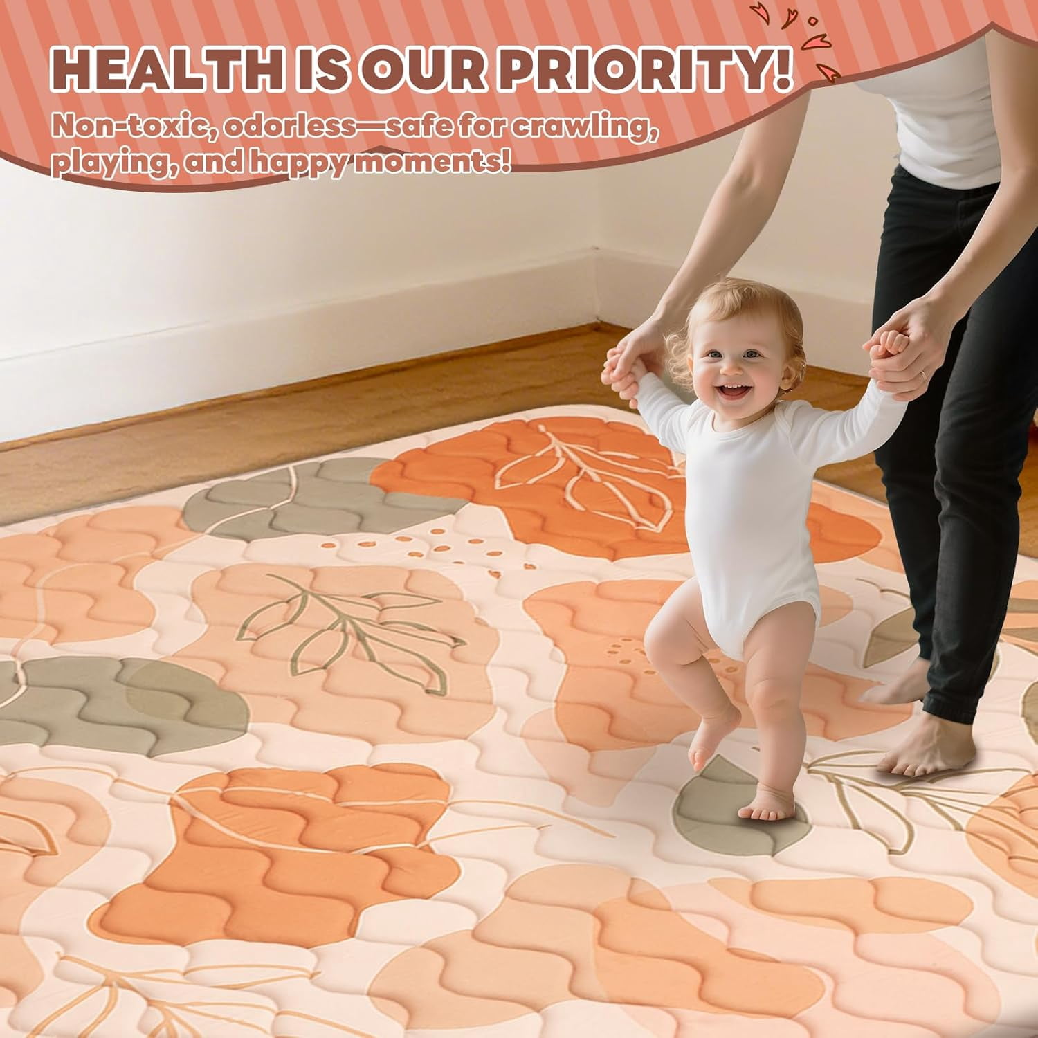 Baby Play Mat for Floor, 71'' x 59'' Thicken Foam Soft Padded Mat for Baby, Playpen Mat for Toddlers Infant Kids, Machine Washable, Non-Slip Bottom Safe for Crawling (Stone）