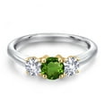 thumbnail image 3 of Gem Stone King 925 Silver and 10K Yellow Gold Green Chrome Diopside and White Created Sapphire Engagement Ring for Women | 1.00 Cttw | Round 5MM | Gemstone Birthstone | Size 6, 3 of 6