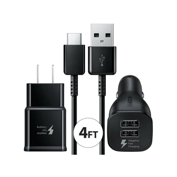 Adaptive Fast Charger Wall & Car 2x USB Type C Cable Combo Compatible