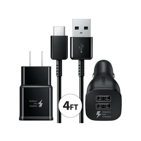 Adaptive Fast Charger Wall & Car 2x USB Type C Cable Combo Compatible with Nokia X100 Adaptive Fast Wall & Car Charger Adapter with 2x USB Type C Cable Kit - Black