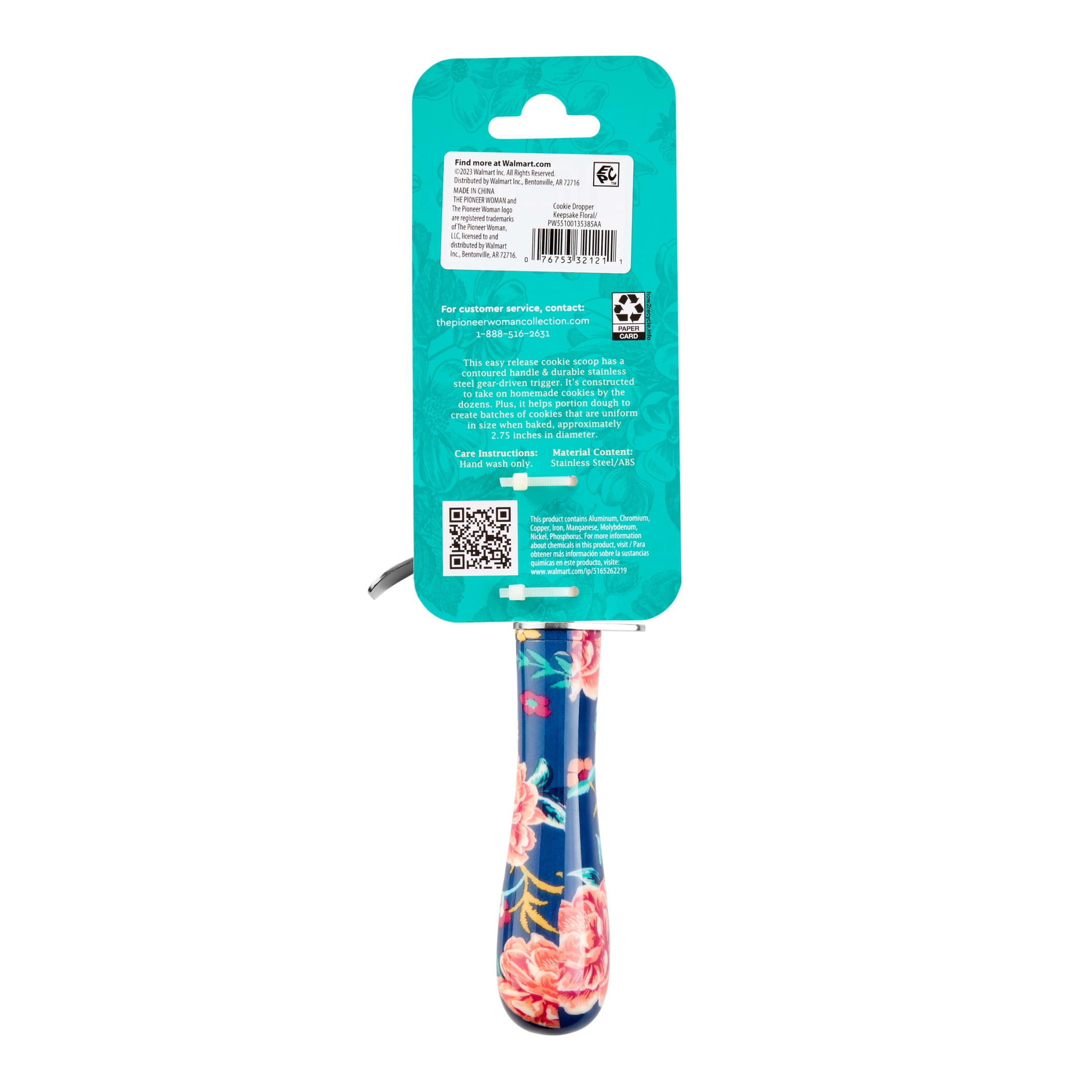 The Pioneer Woman Keepsake 7.25-Inch Stainless Steel Cookie Scoop With Floral Design