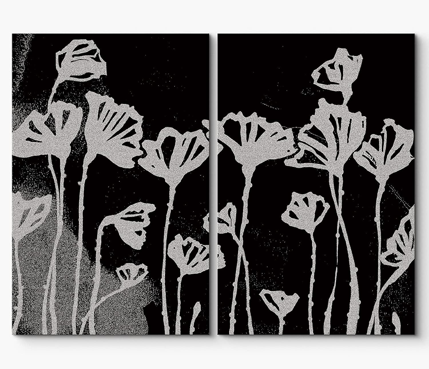 Black & White Floral Linocut Canva - Canvas Artwork
