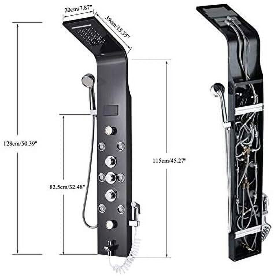 Shower Panel Tower LED Shower System with 6 Functions Unique Powerful hydromassage and Bidet Tap Shower Tower Wall Mounted Black