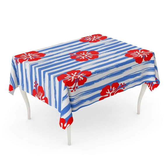 KDAGR Abstract with Hibiscus Flowers on Striped Tropical Summer Aloha Beautiful Drawn Tablecloth Table Desk Cover Home Party Decor 60x104 inch