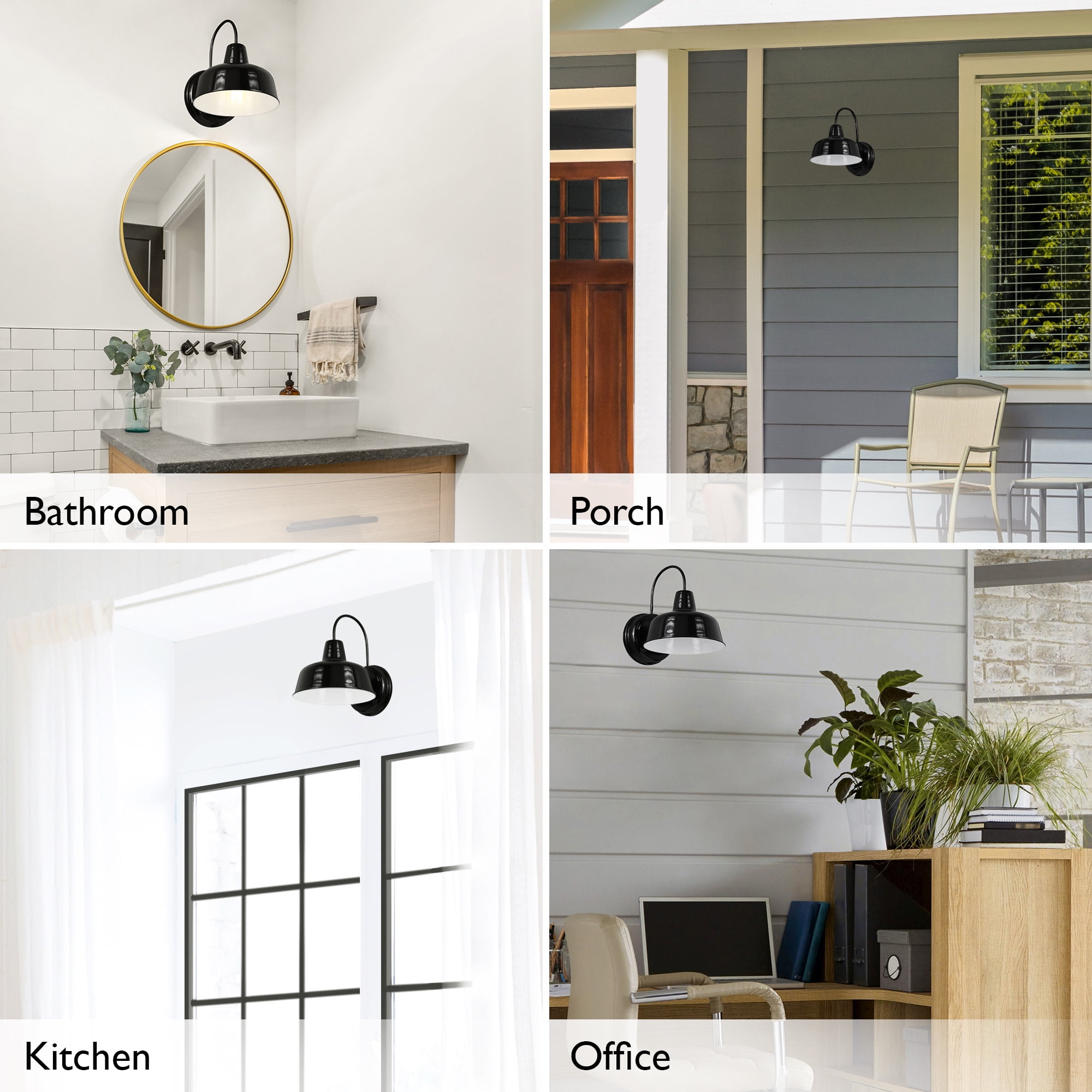 Mason Barn Light Indoor/Outdoor Wall Mount Modern Industrial Farmhouse Design House Wall Light for Patio, Garage, Bathroom, Office, Kitchen, 8-Inch, Satin Black, WM757936