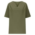 thumbnail image 4 of Summer Akafmk 3/4 Sleeve Shirts for Women,Summer Womens Cotton Linen Tunic Tops,Casual Solid Color V-neck Hem with Side Slit Short Sleeved Blouse, 4 of 5