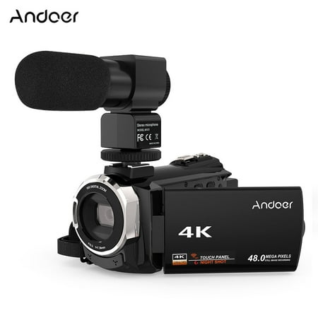 Andoer 4K 1080P 48MP WiFi Digital Video Camera Camcorder Recorder with External Microphone Novatek 96660 Chip 3inch Capacitive Touchscreen IR Infrared Night Sight 16X Digital