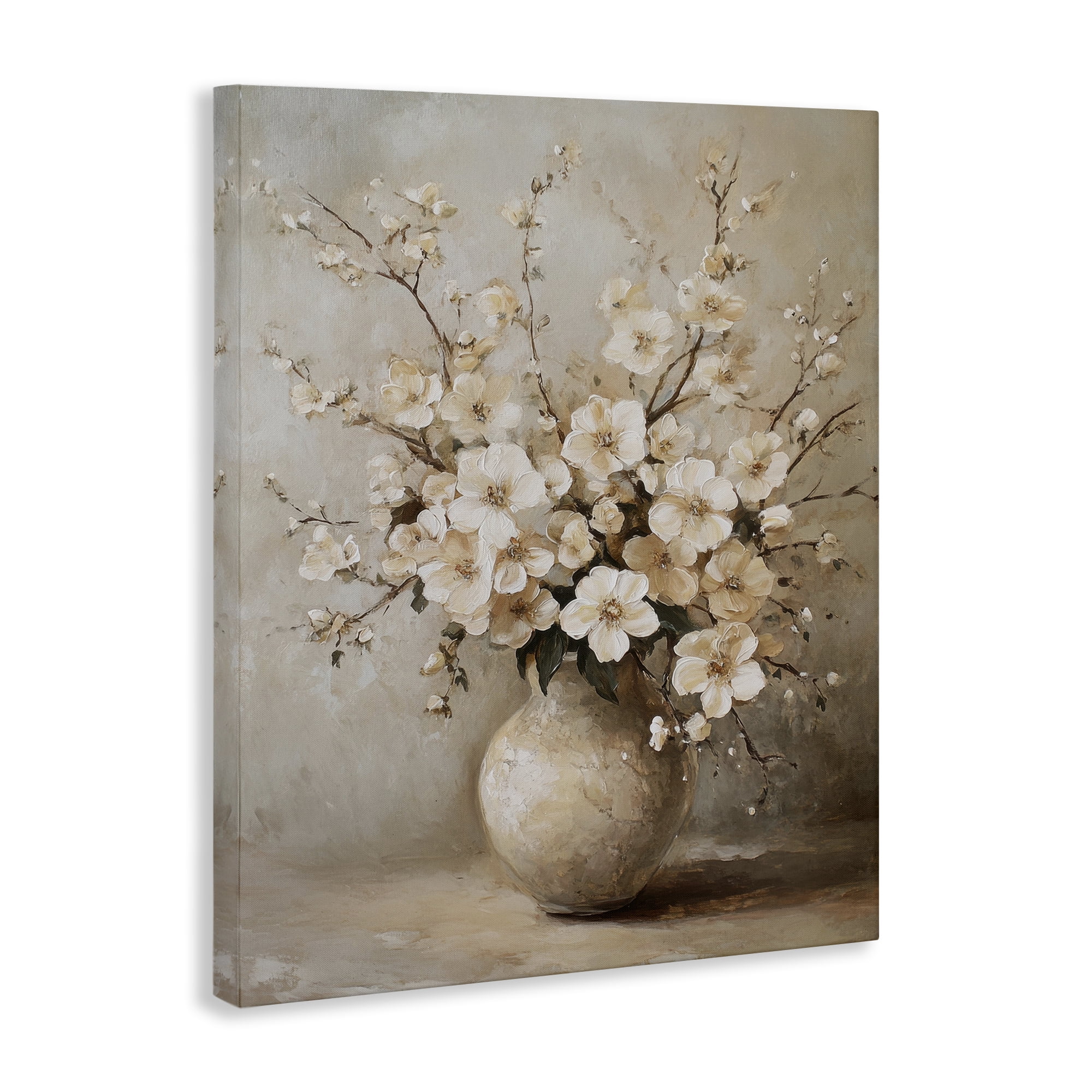 Stupell Industries Cherry Blossoms in Pottery Plants & Flowers Painting Wrapped Canvas Art Print Wall Art, 16 x 20