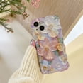 thumbnail image 5 of Funda de teléfono de lujo con pintura al óleo de luz azul láser y flores para iPhone 16, 15, 14, 11, 12, 13 Pro Max, marco ondulado, a prueba de golpes, 5 of 5