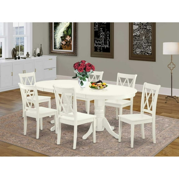 East West Furniture Dining Room Set Linen White, VACL7-LWH-W