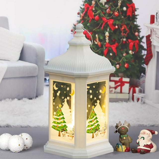 Faroles Navideños de Nieve con Luz Led, de Plástico Blanco, 13,7 X 6,6 Cm | Funcionan con Pilas | Decoración Navideña para Interiores, Ideales para Mesas de Comedor En Fiestas Navideñas.