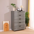 thumbnail image 2 of S-HOME Versatile 5-Drawer Dresser with Wheels  Wood Finish - Modern Storage Cabinet for Organizing Spaces, Gray, 2 of 13