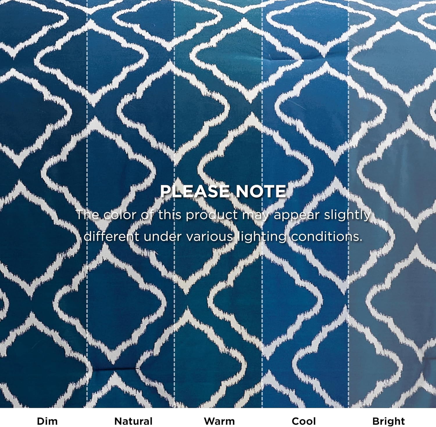 Queen Comforter Set 7 Pieces - Navy Blue Quatrefoil Comforters Queen Size, Lightweight Bedding Sets for All Season, Bed in a Bag with Comforters, Sheets, Pillowcases & Shams