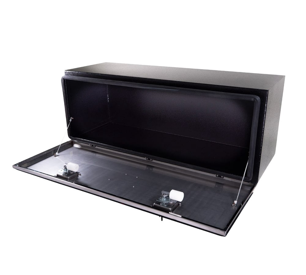 (2 Pack) 18"x18"x48" Steel Flatbed Trailer Underbody Tool Box with Mirror Finish Barndoor Style Single Door & T-Handle Latch Lock - Heavy Duty Side Mount Tool Box for Trailer & Semi Truck