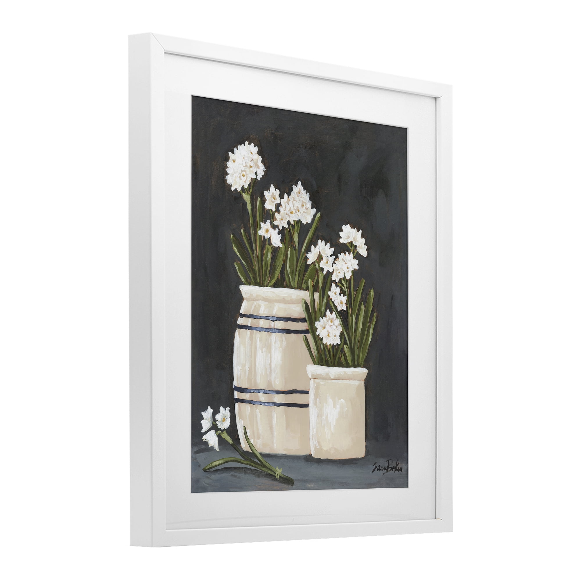 Stupell Industries Vintage Crocks & Paperwhites White Framed Print Under Glass, design by Sara Baker