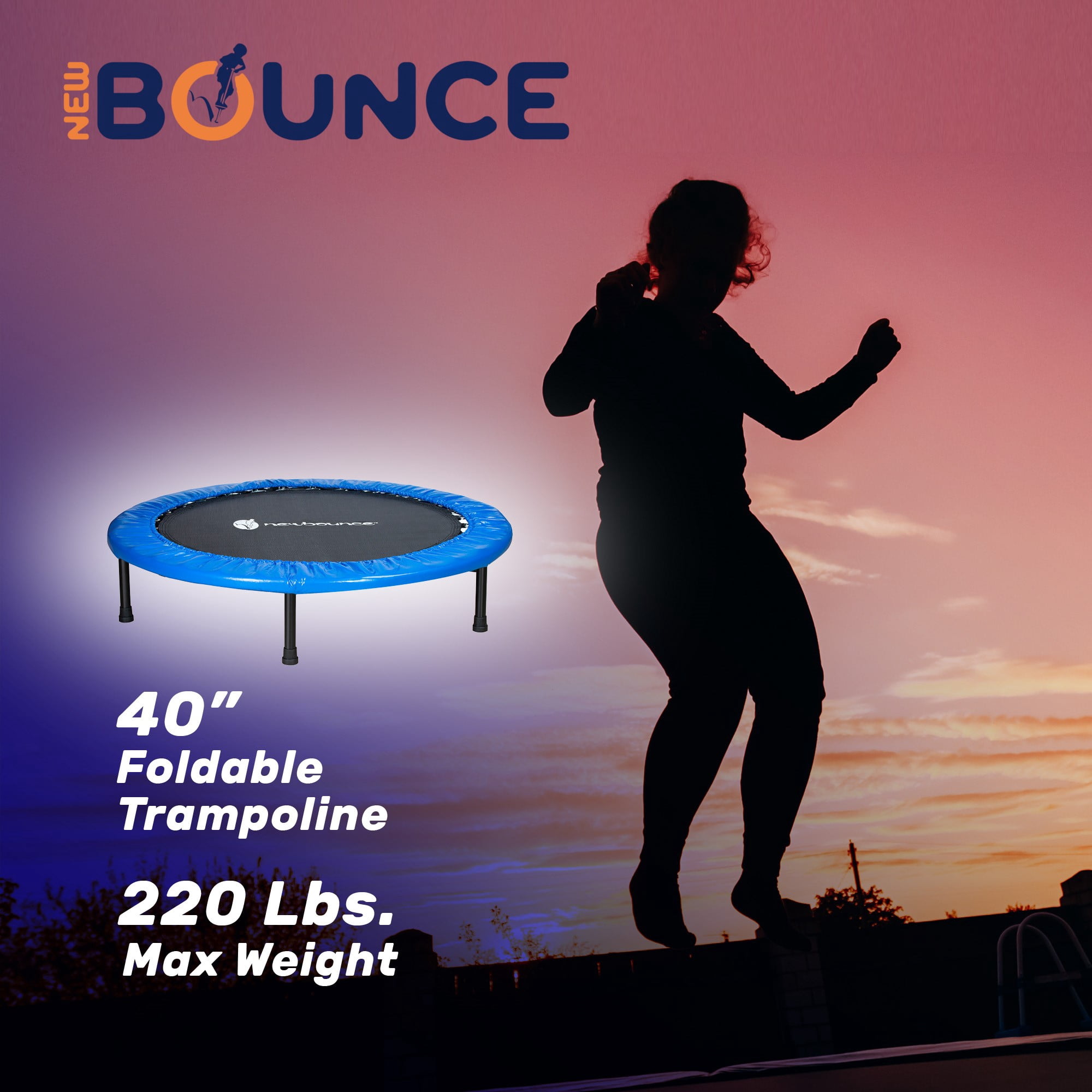 New Bounce Mini Trampoline for Kids and Adults, Foldable Indoor Trampoline Fitness Rebounder, Sturdy Trampoline Holds 150–220 lbs