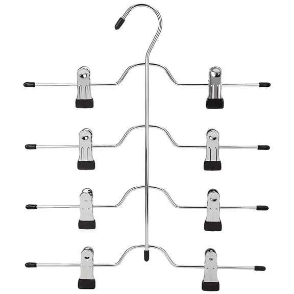 4 Tier Skirt Hangers, Pant Hangers with Clips, Adjustable, Space Saving Closet Organizer, 15 in / 38 cm, Black