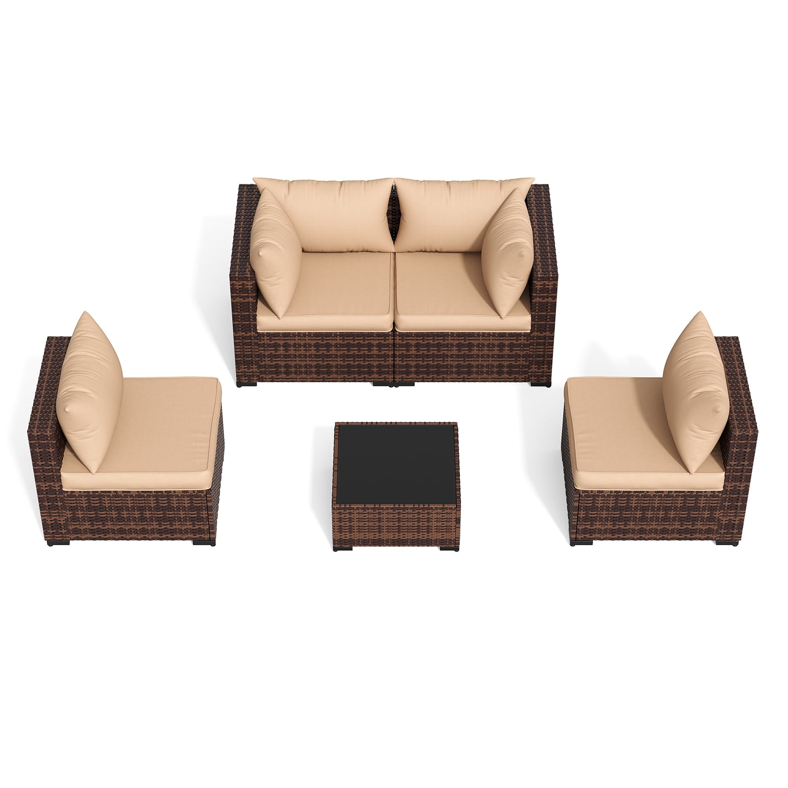 ELPOSUN Patio Furniture Set, Outdoor Patio Furniture Wicker Furniture Couch Set, 5 Pieces Outdoor Sectional Sofa, Patio Furniture Set, Outdoor Patio Set for Porch Furniture (Beige)