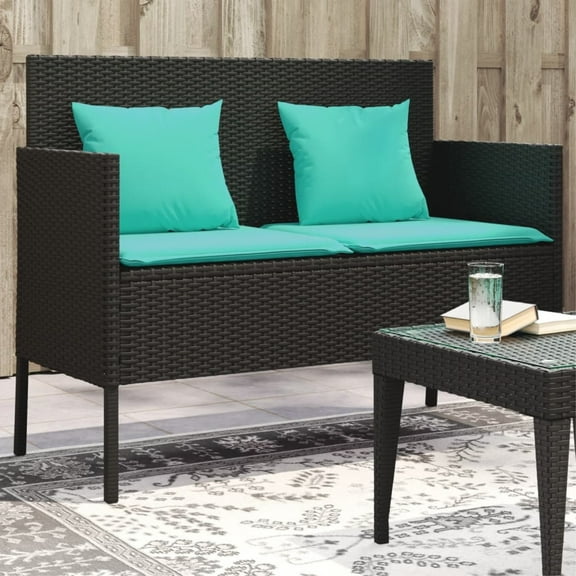 vidaXL Patio Bench with Cushions Outdoor Garden Loveseat Furniture Poly Rattan