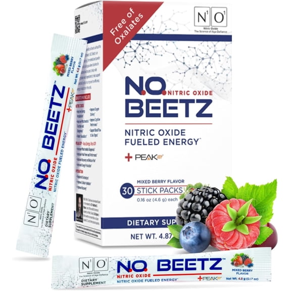 N1o1 N.O. Beetz Nitric Oxide and Peak ATP Powder Supplement, Mixed Berry, Oxalate-Free, Energy Support, 30 Servings