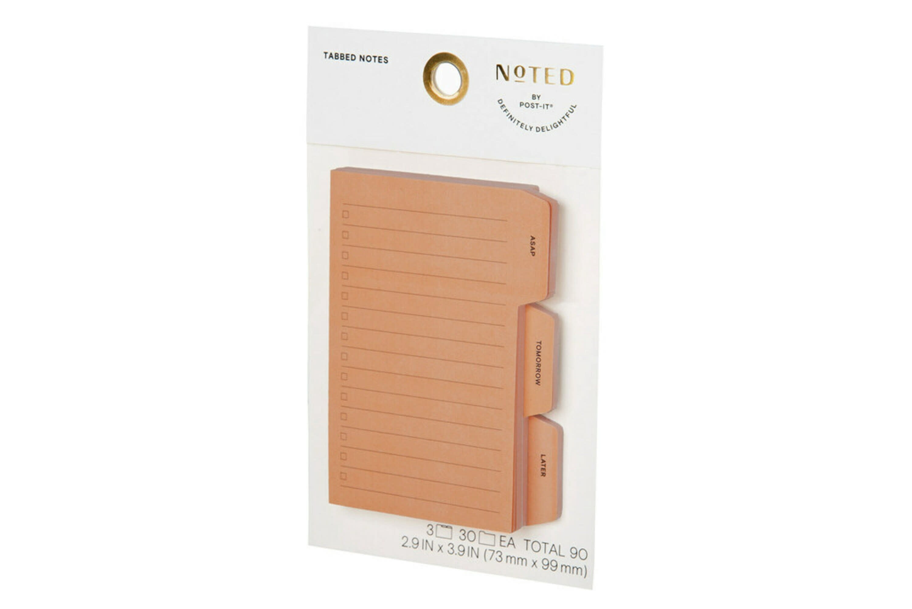 Noted by Post-it®, Peach Tab Notes, 3 in. x 4 in., 3 Pads/Pack, 30 Sheets/Pad, 90 sheets total