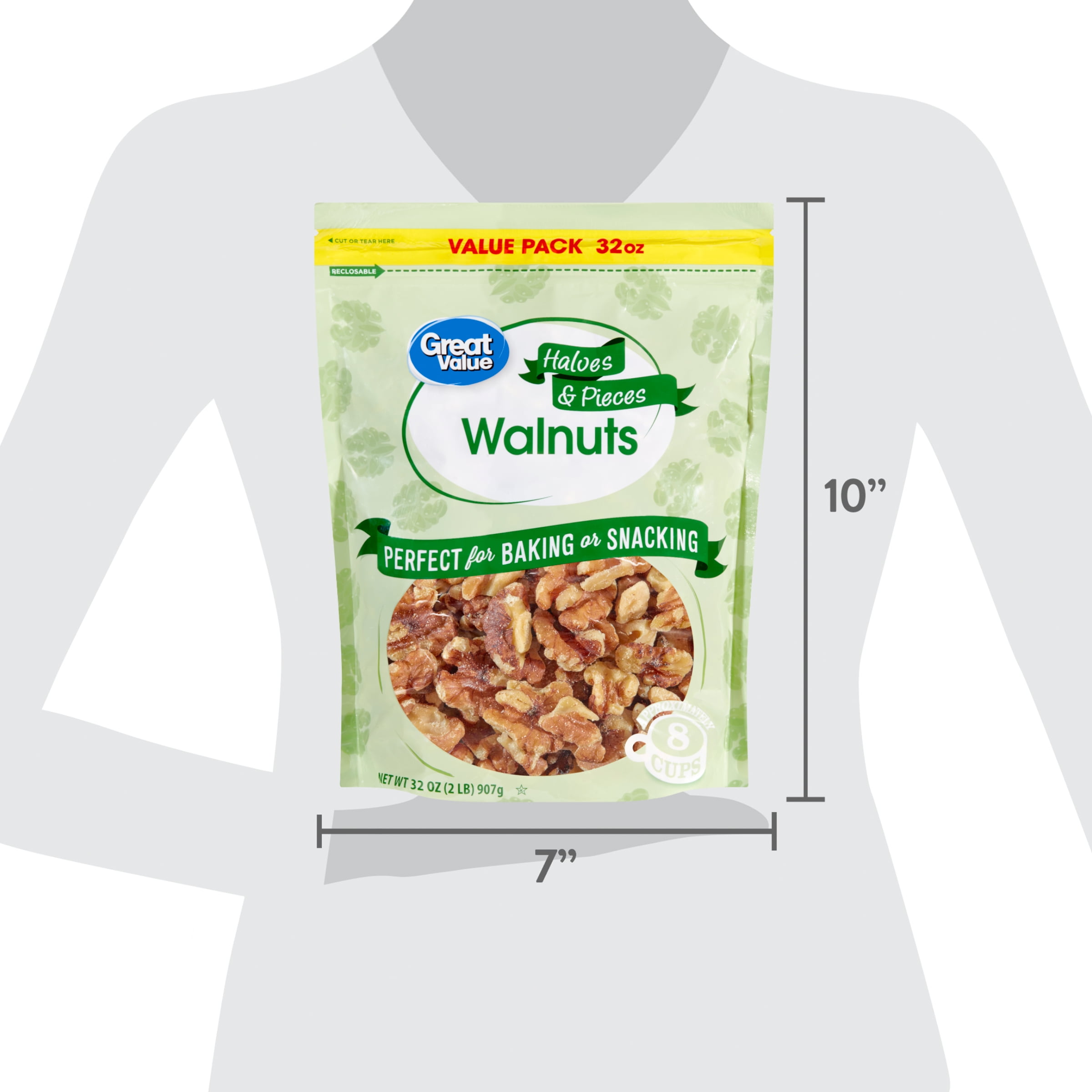 Great Value Halves & Pieces Walnuts Value Pack, 32 oz