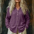 thumbnail image 2 of Feancey Linen Button Down Shirt Women Long Sleeve V Neck Gauze Blouses Oversized Casual Summer Beach Shirts Solid Color Boho Tops Purple XL, 2 of 6