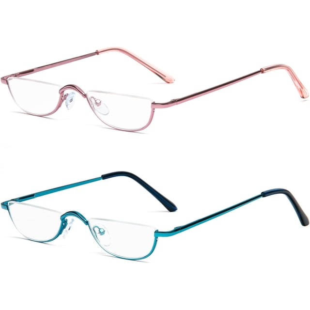 GFDYREE Half Reading Glasses Half Rim Metal Frame Glasses Spring Hinge Readers for Men and Women