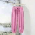 thumbnail image 5 of Miluxas Womens Linen Barrel Pants Wide Leg Baggy Comfy Elastic Waist Lounge Palazzo Summer Lightweight Casual Trousers Pink S(S), 5 of 9