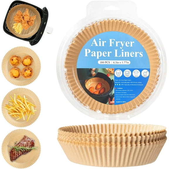 Air Fryer Disposable Paper Liner,6.3 Inch Round Paper Liners for 2 to 4.9Qt Air fryer,Non-stick Parchment Paper for Frying,Baking,Cooking,Roasting and Microwave - Unbleached(100PCS)