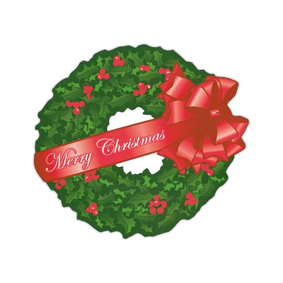 Magnetic Bumper Sticker - Merry Christmas - Wreath Design, Red Bow - 6" Round