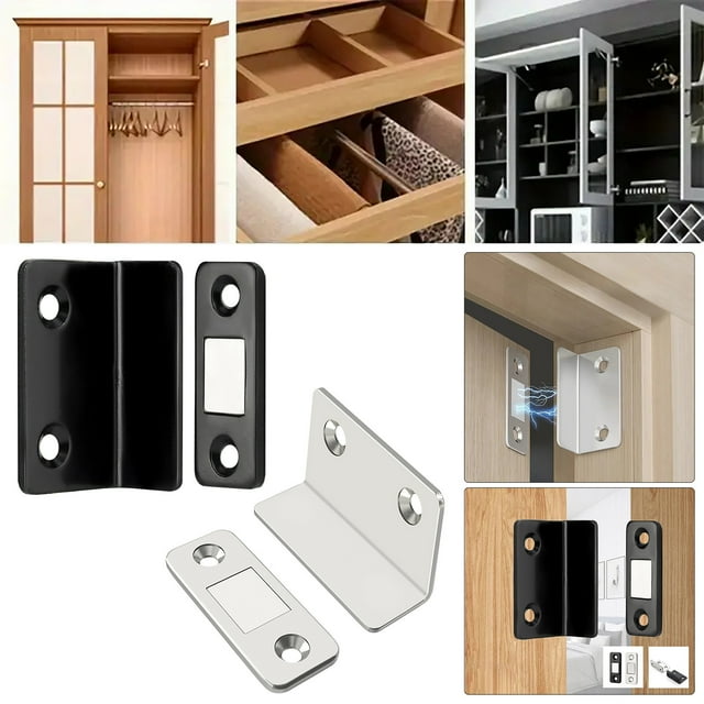 SSZMDLB under $5 2Pcs Magnetic Cabinet Catch, No Drill Magnetic Catch, L Shape Cabinet for Sliding Door, Keeps Closed, for Wardrobe, Kitchen Cupboard, Bookcase, RV, Strong Hold