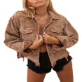 thumbnail image 2 of Girls Long Sleeve Loose Jacket  Autumn Ladies Leisure Style Solid Color Lapel Single-breasted Rough Selvedge Coat with Pocket, 2 of 7