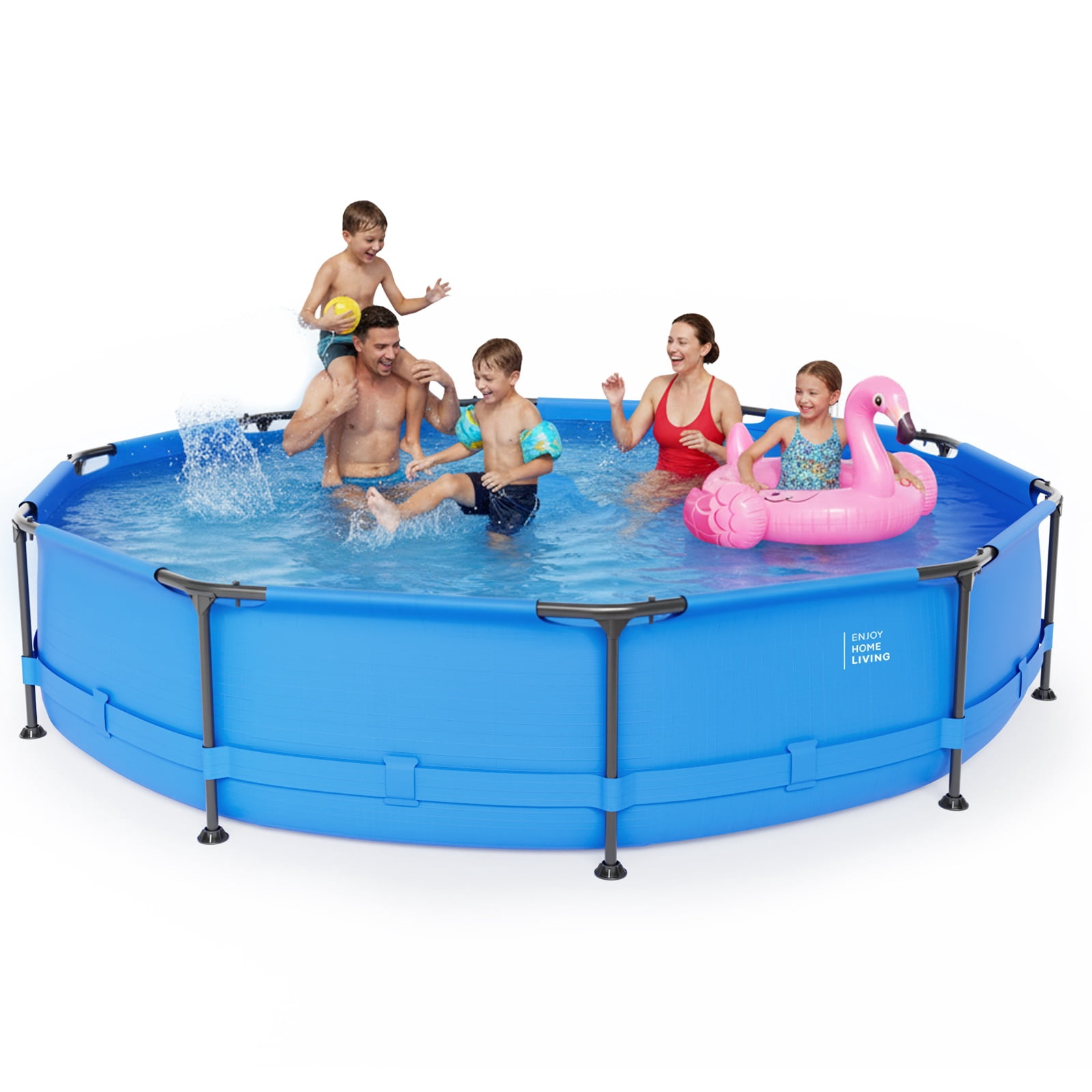 12FT x 30IN Round Above Ground Swimming Pool with Blue Heavy‑Duty Iron Frame for Backyard Patio Garden Family Summer Water Fun